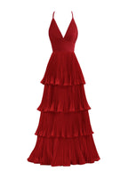 Dunkelgrünes A-Linien-Brautjungfernkleid aus Chiffon mit Stufen und bodenlanger Länge