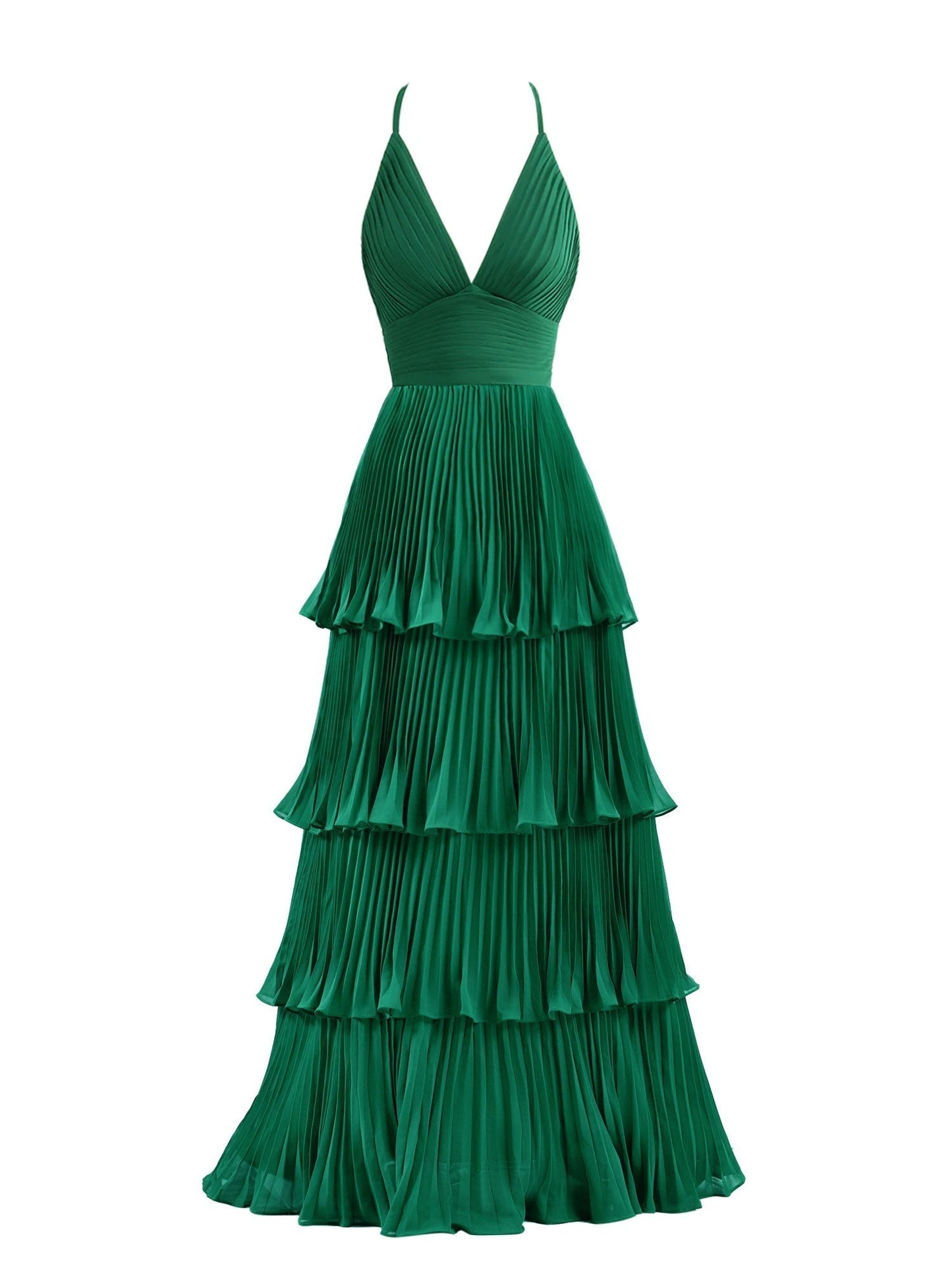 Dunkelgrünes A-Linien-Brautjungfernkleid aus Chiffon mit Stufen und bodenlanger Länge
