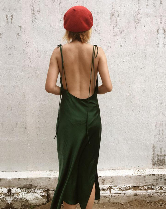 Dark Green  Mulberry Silk Chemise Slip Dress