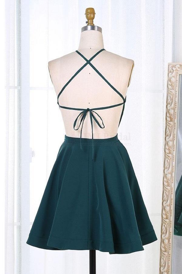 Vestidos de fiesta cortos de satén verde oscuro para el regreso a casa PD301