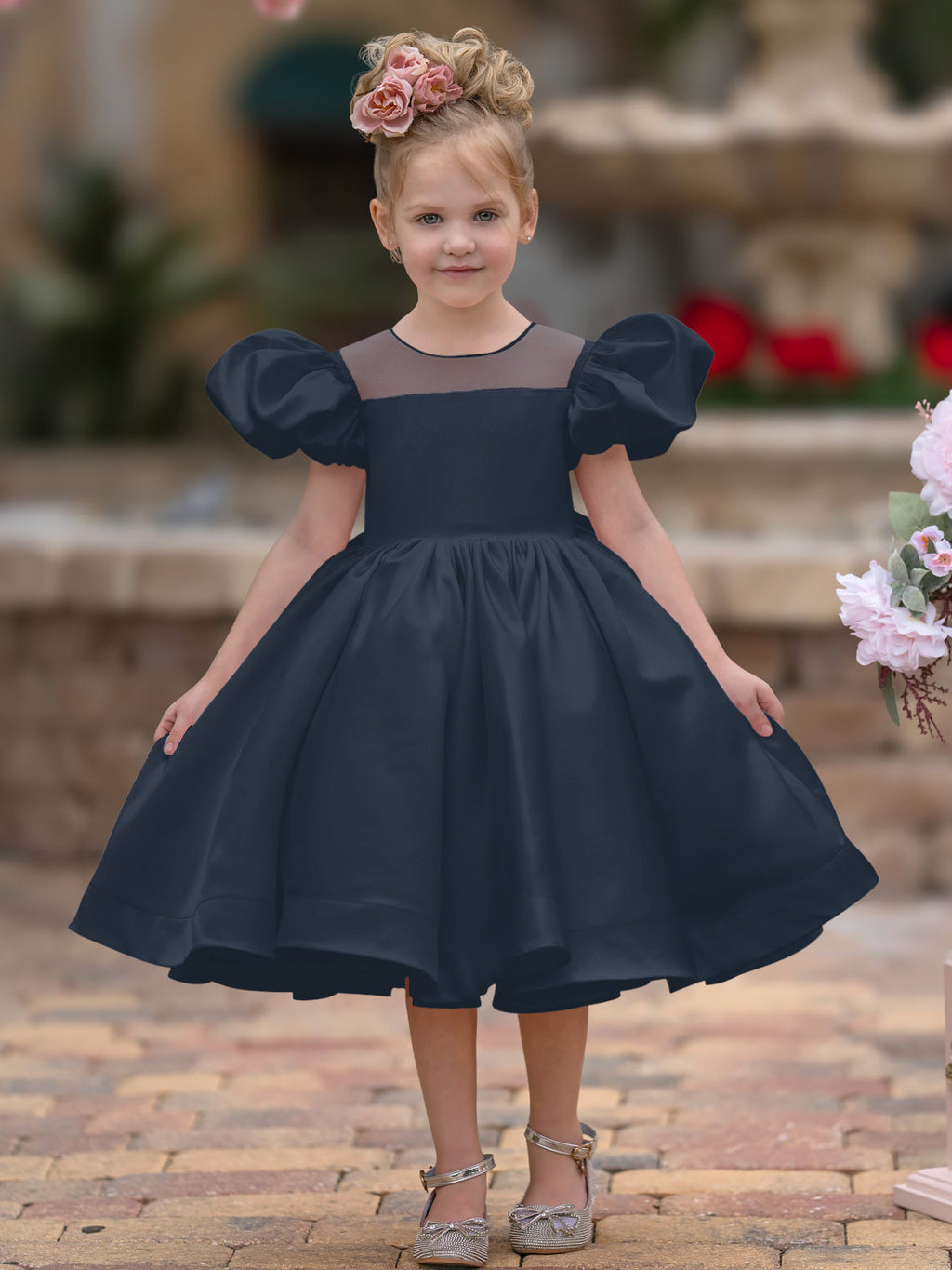Duchesse-Linie/Princess-Linie Satin Knielang Blumenmädchenkleid 