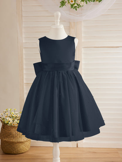Duchesse-Linie/Princess-Linie Satin Tüll Knielang Blumenmädchenkleid 