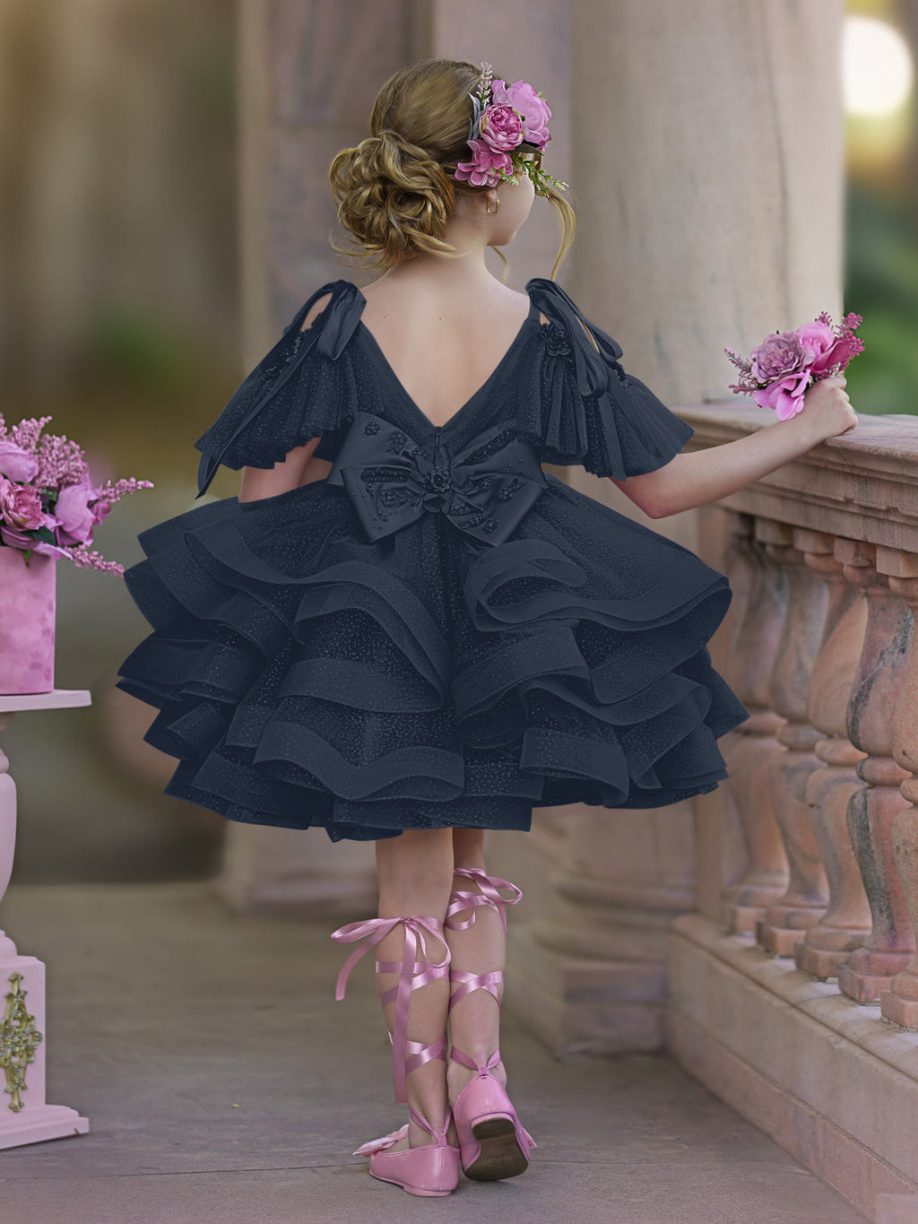 Vestido de fiesta/princesa de tul hasta la rodilla para niña de las flores de cumpleaños