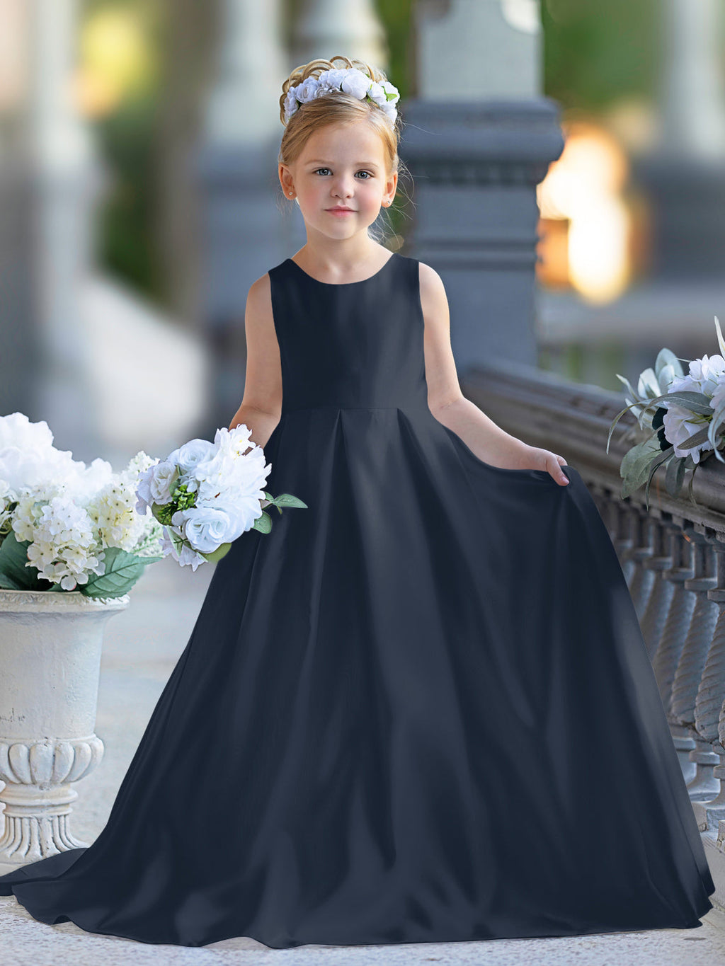 A-Linie Spitze Satin Bodenlang Erstkommunionkleid für Blumenmädchen 
