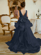 Duchesse-Linie/Princess-Linie Satin Tüll Bodenlang Blumenmädchenkleid 