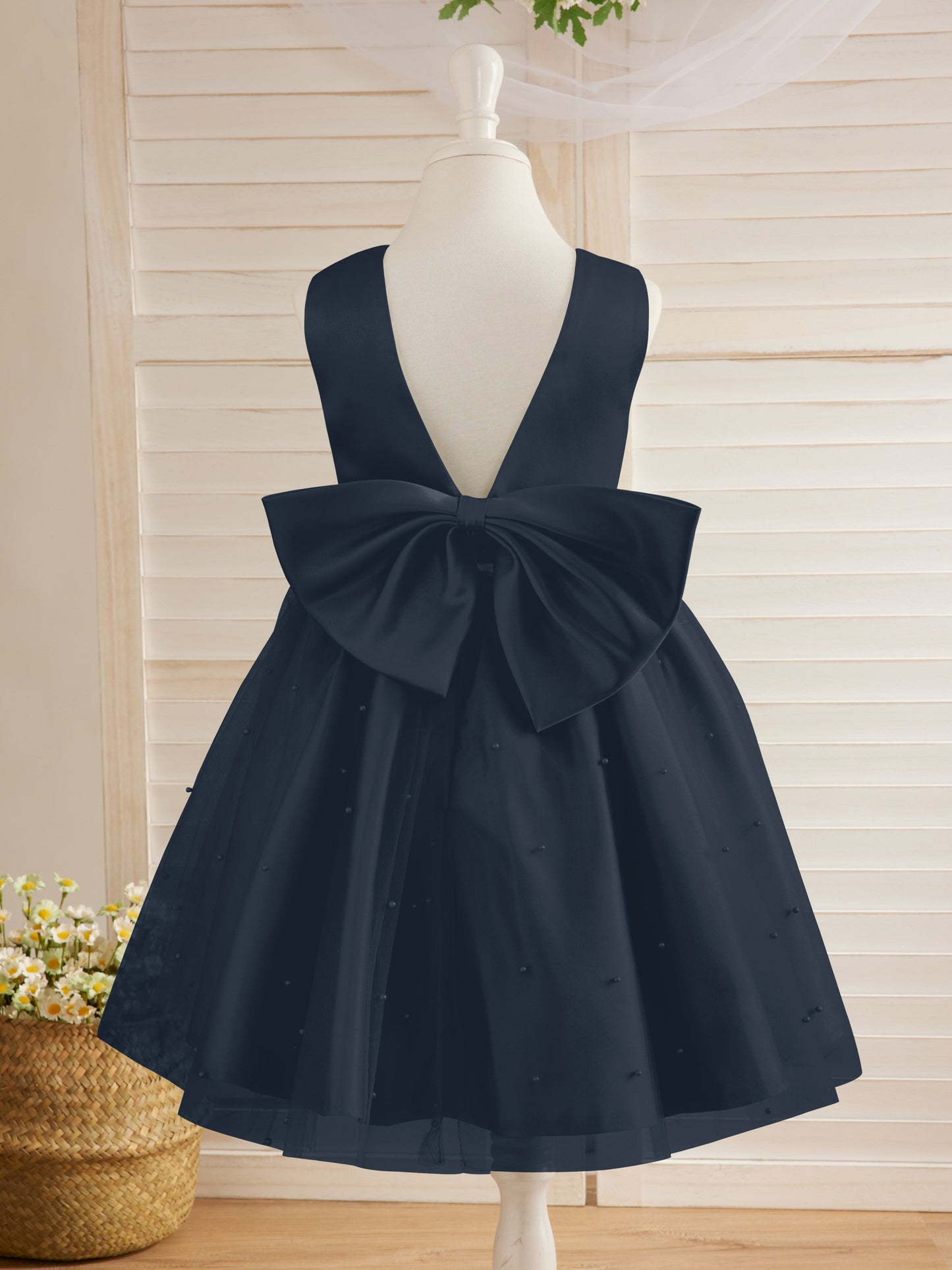 Duchesse-Linie/Princess-Linie Satin Tüll Knielang Blumenmädchenkleid 