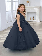 Duchesse-Linie/Princess-Linie Tüll Bodenlang Blumenmädchenkleid 