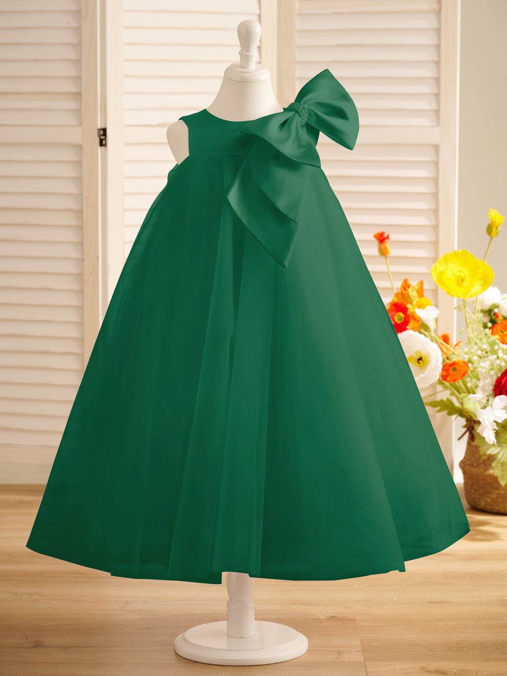 Vestido de tul con lazo grande y corte A hasta la rodilla para niña pequeña