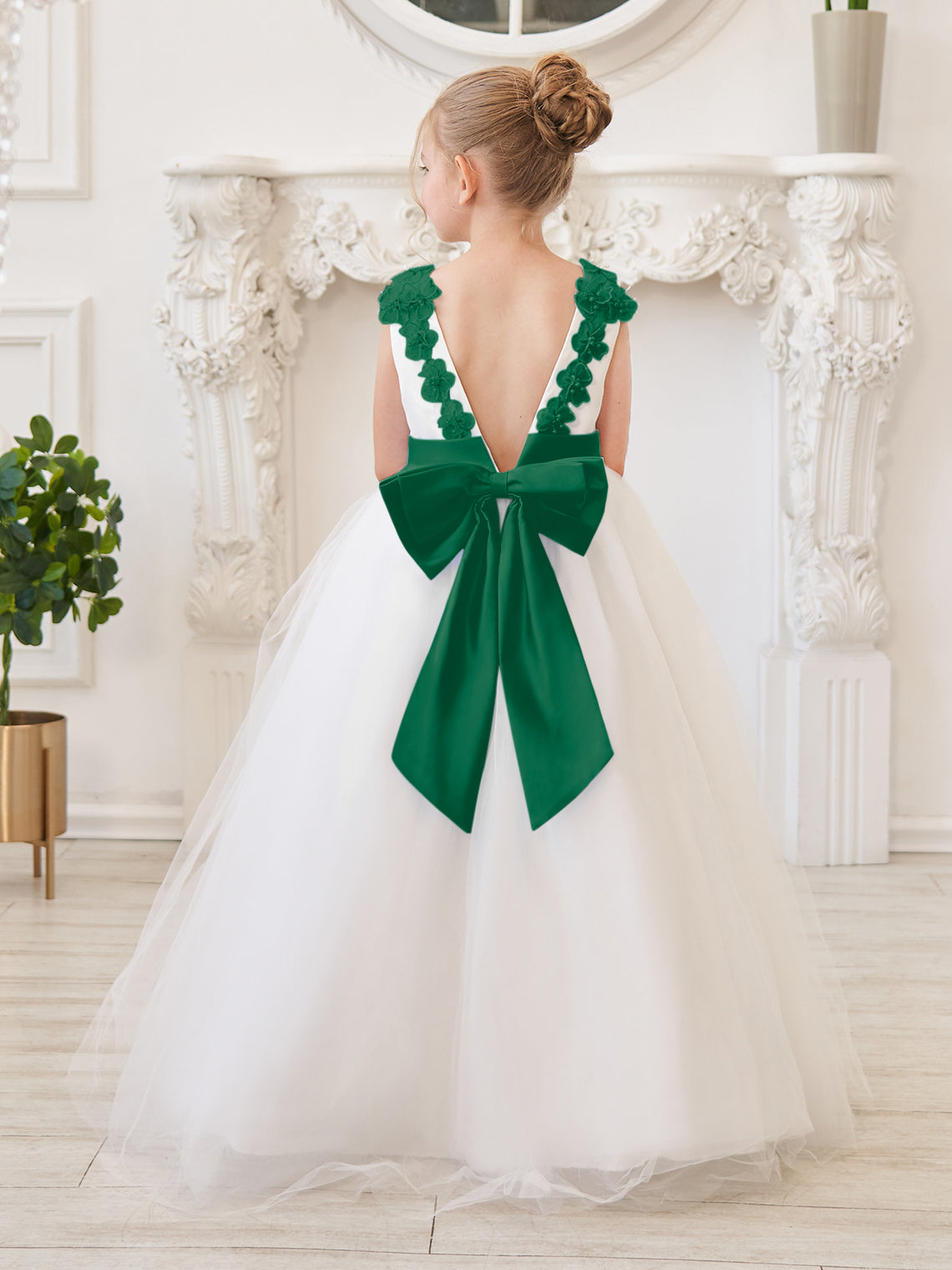 Ballkleid/Princess-Linie 3D-Blumen Tüll Bodenlang Elfenbein Blumenmädchenkleid 