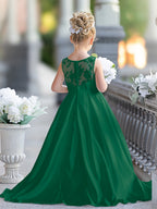 A-Linie Spitze Satin Bodenlang Erstkommunionkleid für Blumenmädchen 