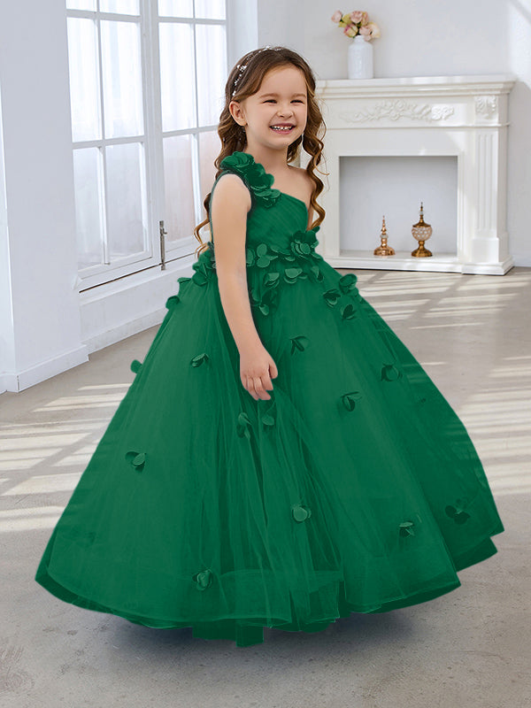 Duchesse-Linie/Princess-Linie Tüll Bodenlang Blumenmädchenkleid 