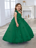 Duchesse-Linie/Princess-Linie Tüll Bodenlang Blumenmädchenkleid 