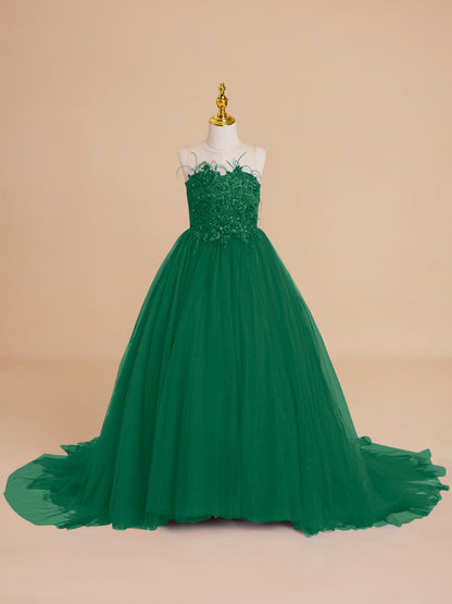 Ball-Gown/Princess Tulle Sweep Train Flower Girl Dress