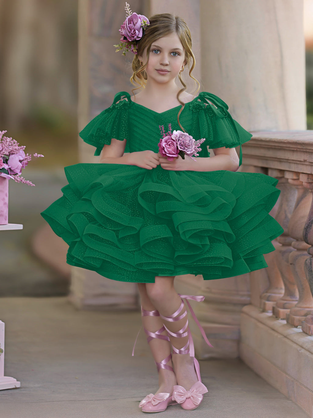 Vestido de fiesta/princesa de tul hasta la rodilla para niña de las flores de cumpleaños