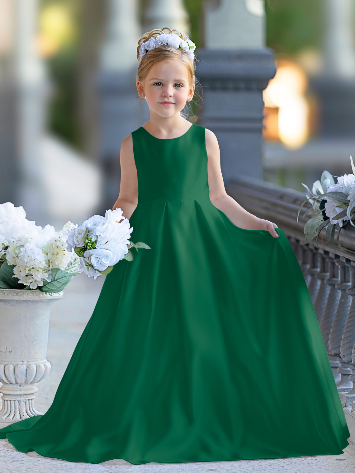 A-Linie Spitze Satin Bodenlang Erstkommunionkleid für Blumenmädchen 