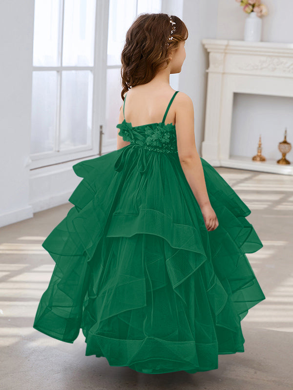 Schieferblaues ärmelloses A-Linien-Prinzessin-Kleid aus Tüll für Blumenmädchen 