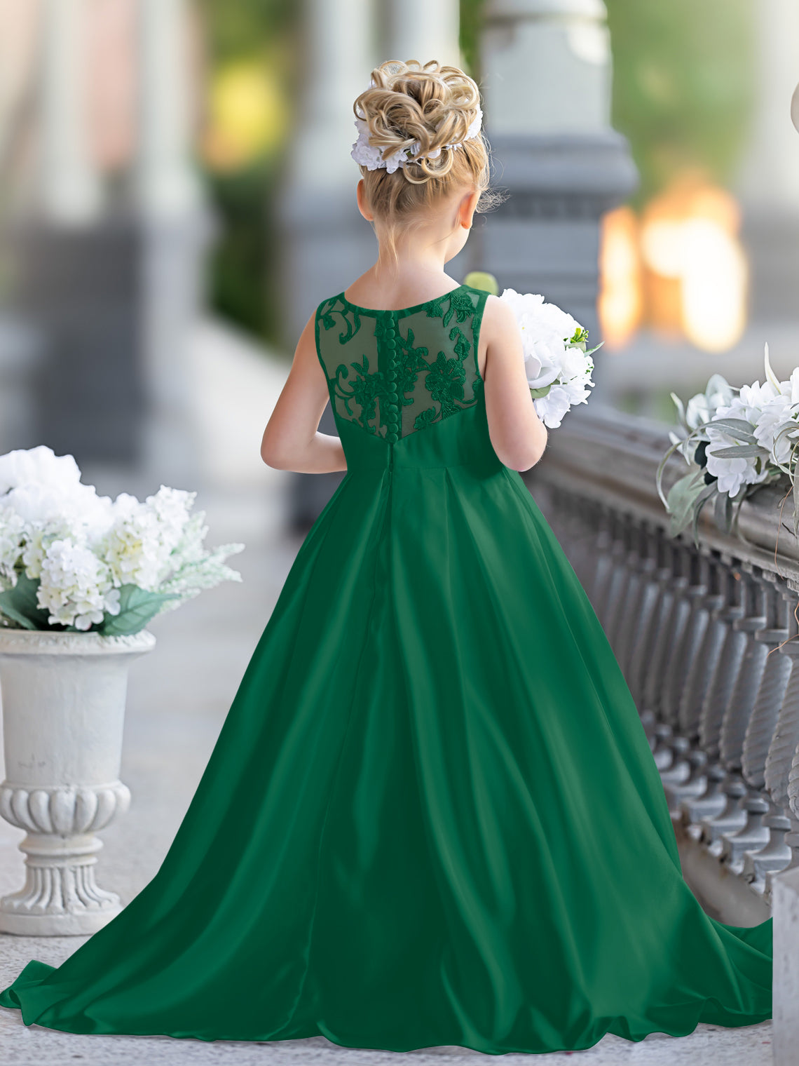 A-Linie Spitze Satin Bodenlang Erstkommunionkleid für Blumenmädchen 
