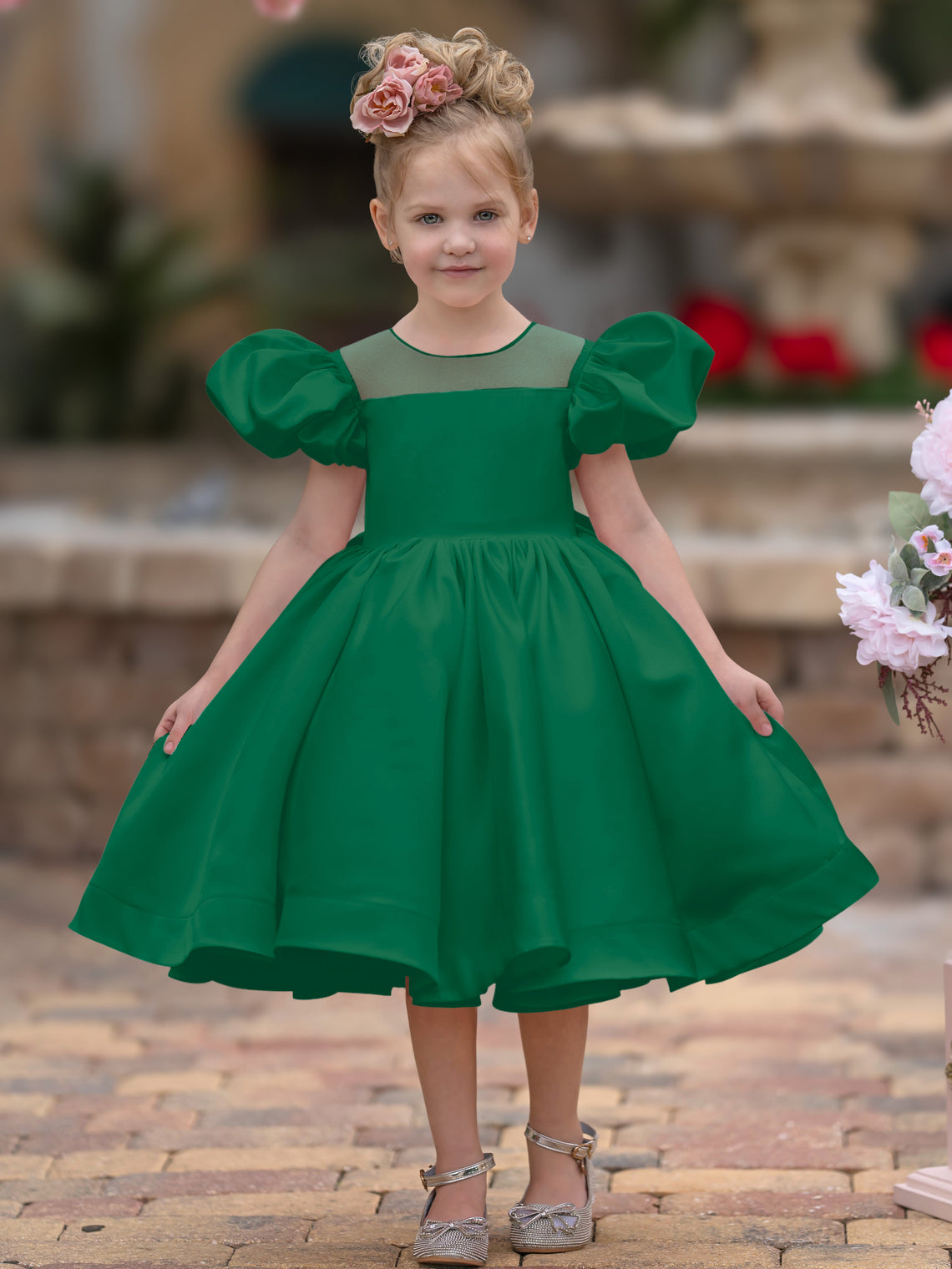 Duchesse-Linie/Princess-Linie Satin Knielang Blumenmädchenkleid 