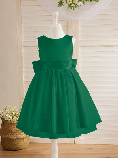 Duchesse-Linie/Princess-Linie Satin Tüll Knielang Blumenmädchenkleid 