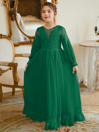 Bodenlanges Chiffon-Kleid in A-Linie und Elfenbein für die Erstkommunion 