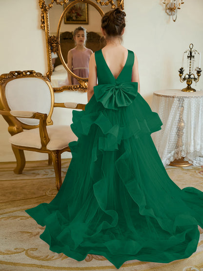 Duchesse-Linie/Princess-Linie Satin Tüll Bodenlang Blumenmädchenkleid 