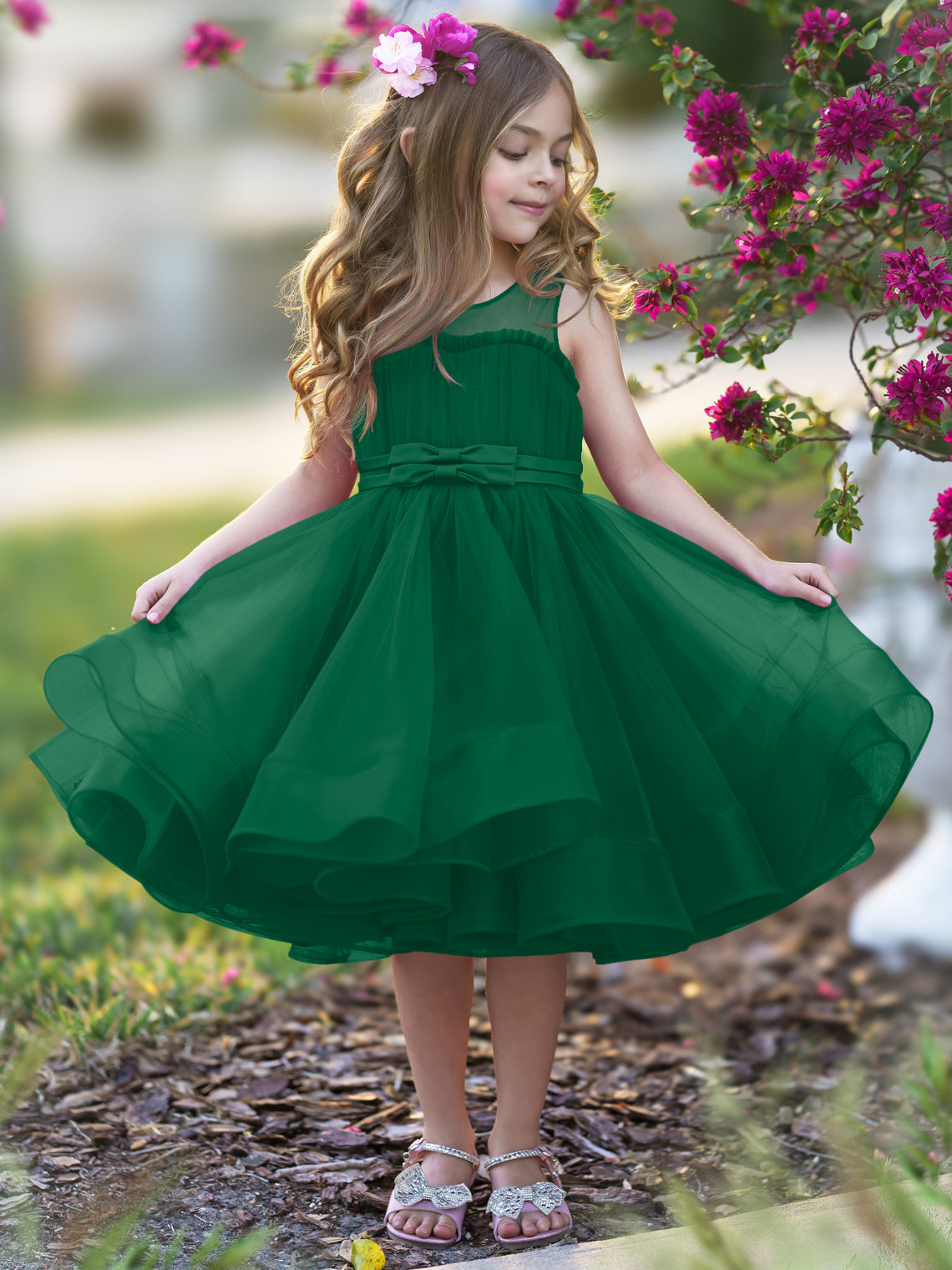 Vestido de fiesta/princesa de tul hasta la rodilla para niña de las flores