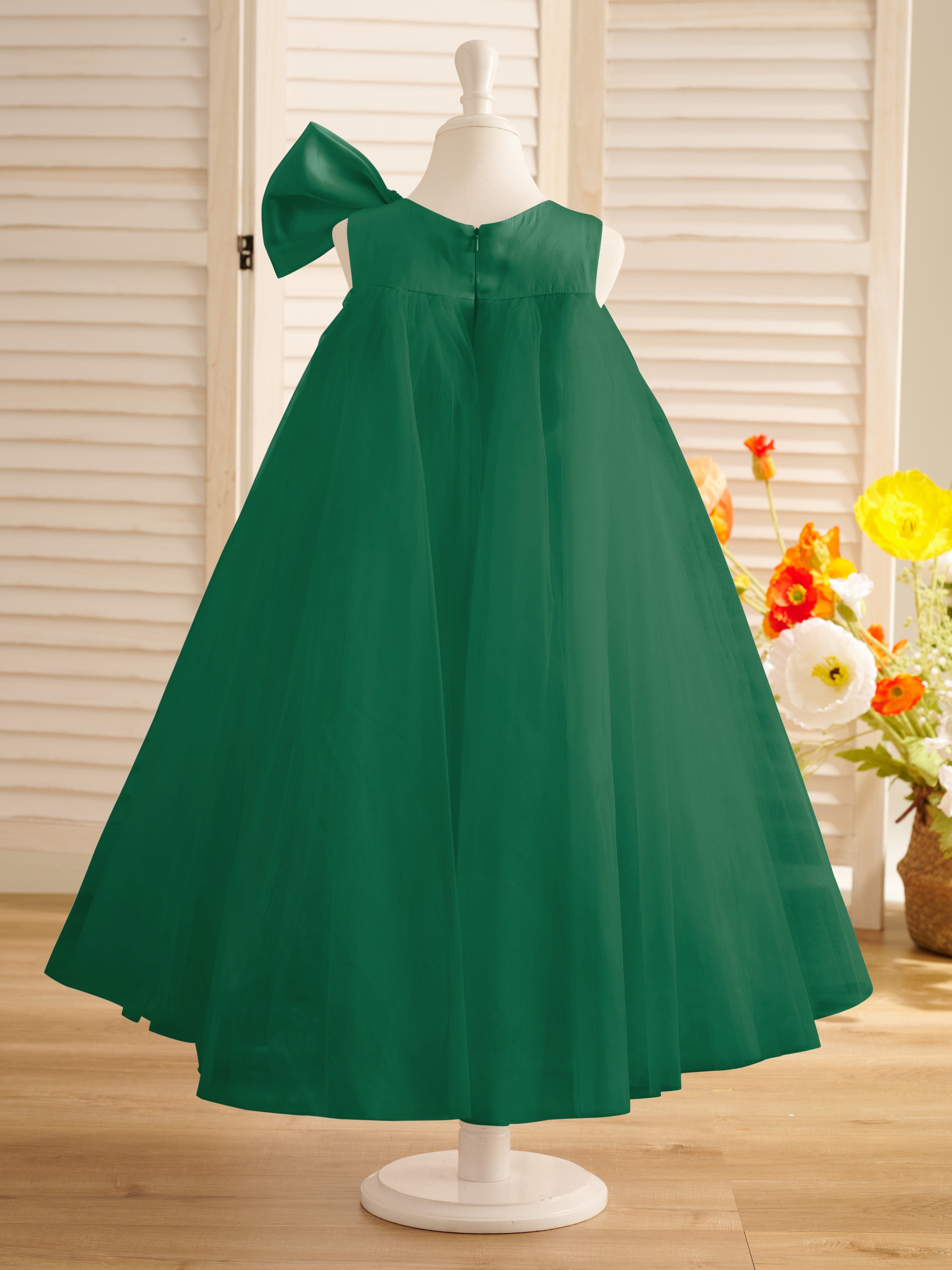 Vestido de tul con lazo grande y corte A hasta la rodilla para niña pequeña