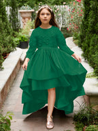 Asymmetrisches Blumenmädchenkleid aus Satin in A-Linie 