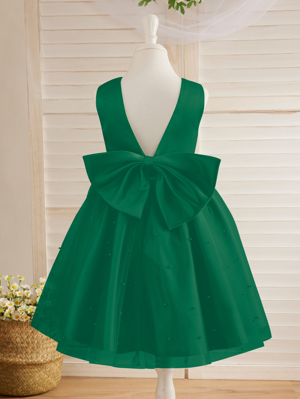 Duchesse-Linie/Princess-Linie Satin Tüll Knielang Blumenmädchenkleid 
