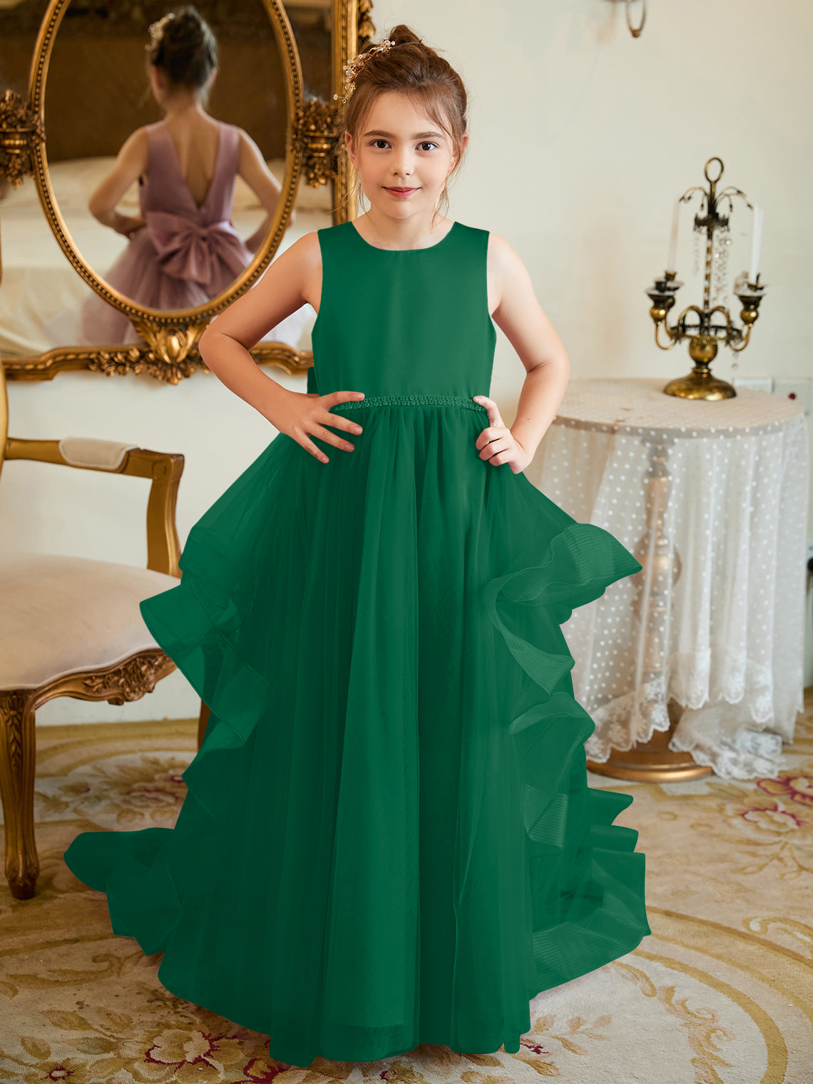 Duchesse-Linie/Princess-Linie Satin Tüll Bodenlang Blumenmädchenkleid 