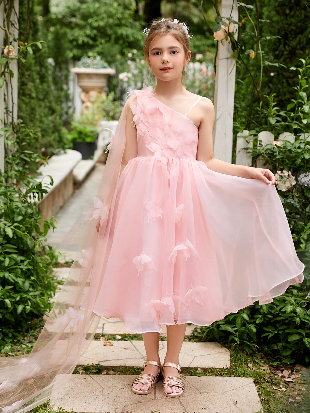 A-Linie Organza Tee-Länge Rosa Kleid (010220821) 