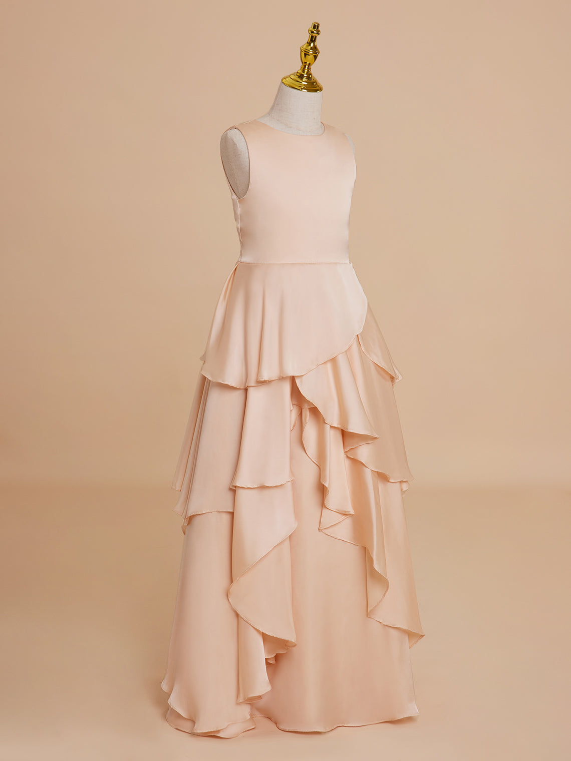 A-line Chiffon Floor-length Light Peach Flower Girl Dress