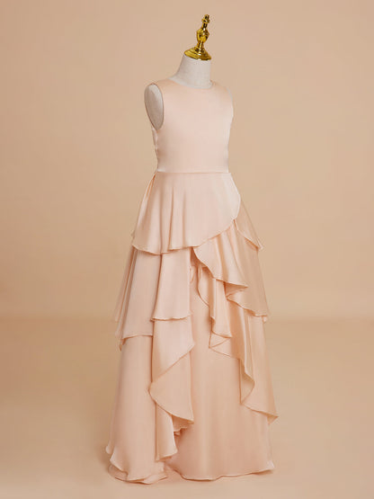 A-line Chiffon Floor-length Light Peach Flower Girl Dress