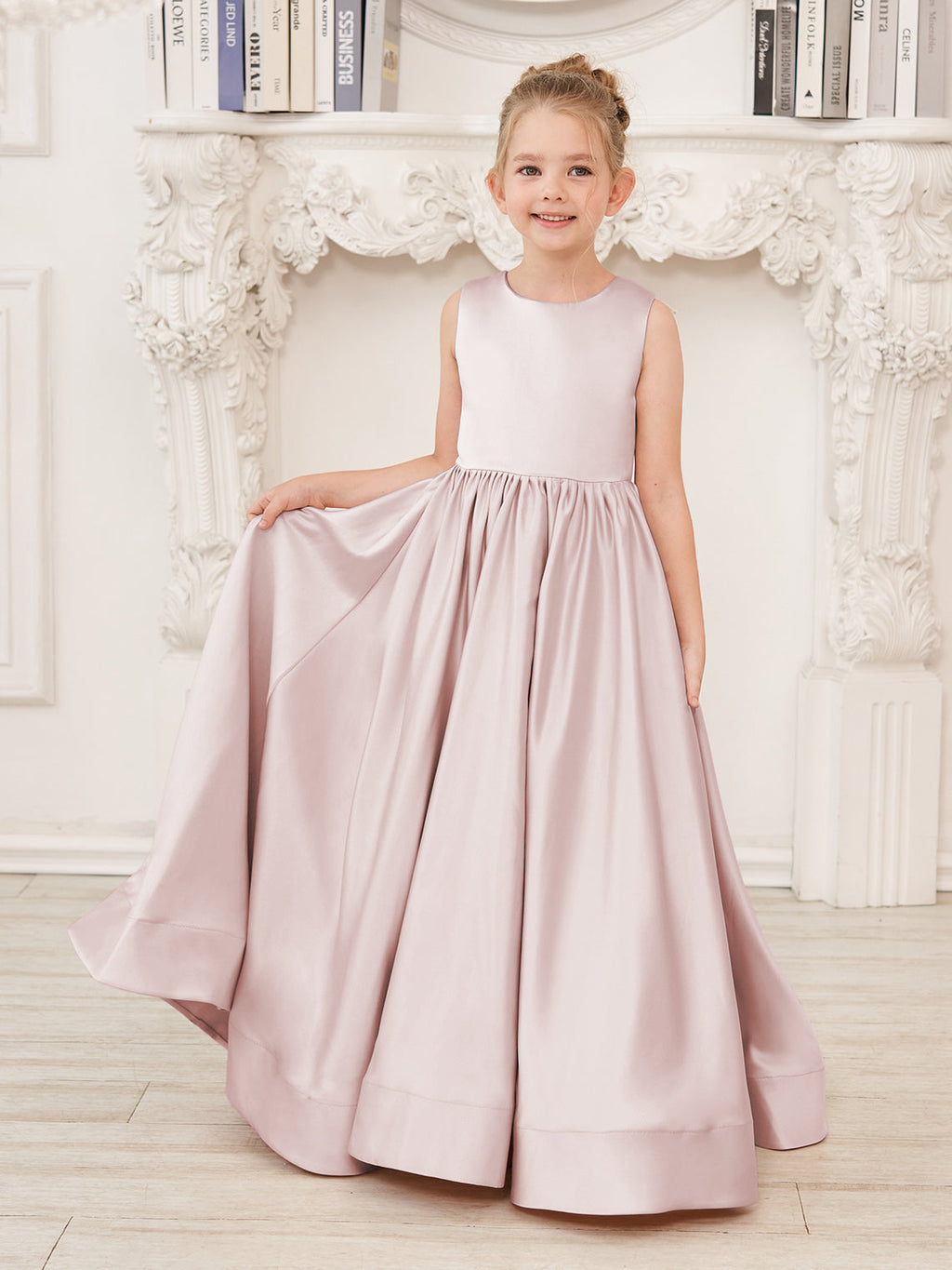 A-Linie Spitze Satin Bodenlang Blumenmädchenkleid 