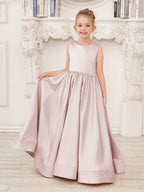 A-Linie Spitze Satin Bodenlang Blumenmädchenkleid 