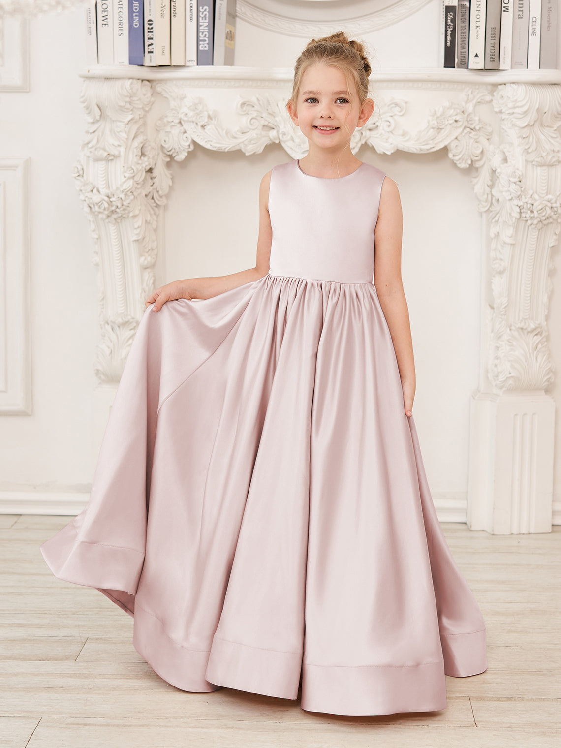 A-Linie Spitze Satin Bodenlang Blumenmädchenkleid 
