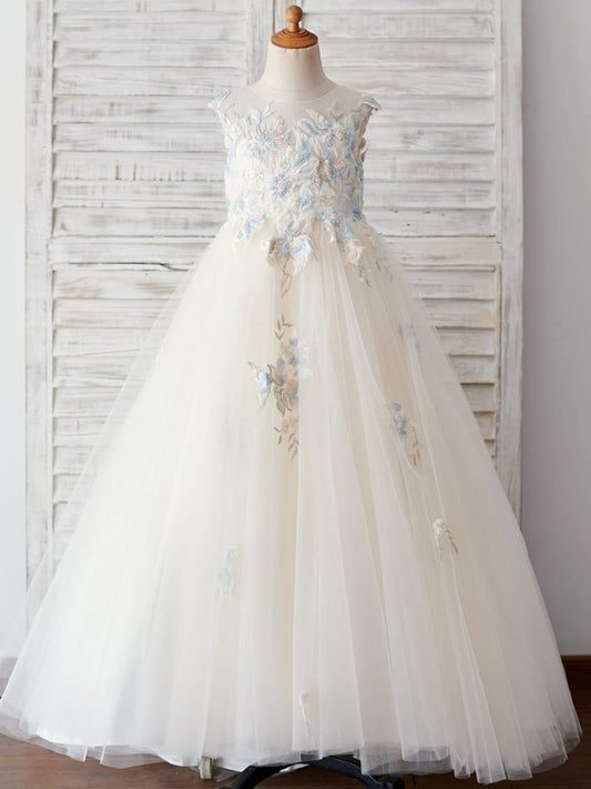 Vestido de fiesta/princesa de tul con encaje para niña de las flores