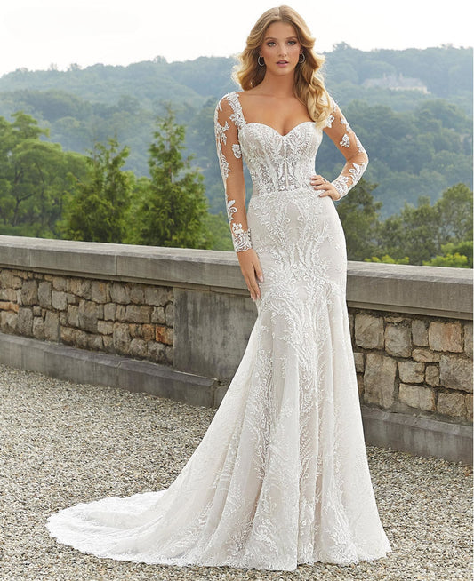 Wedding Dress Mermaid Lace Sweetheart Neckline With Detachable Full Sleeves Custom Made Plus Sizes Vestidos De Novia-payinti