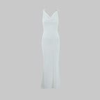 Women Slim Fit Sexy Evening Dress Deep V Plunge neck Backless Floral Decorative Shoulder Strap Fishtail Dress