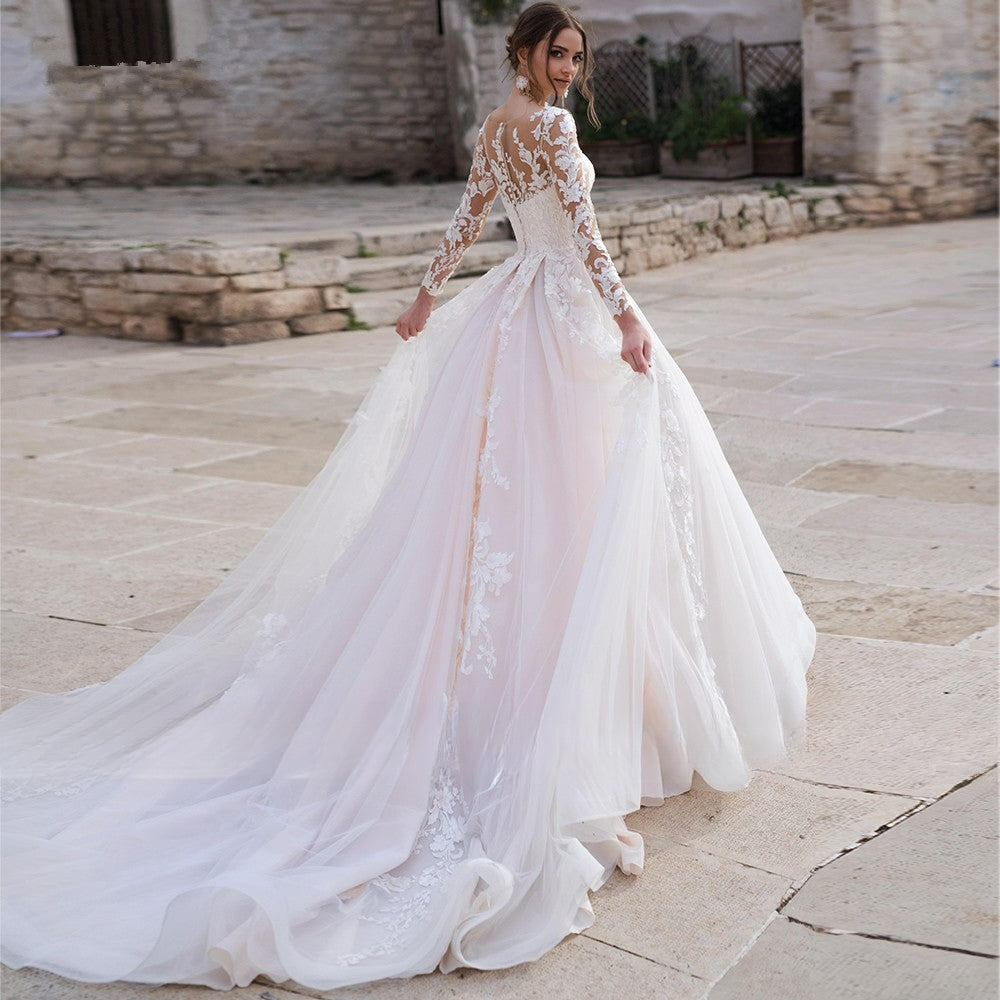 Sexy Deep V-neck Vestidos De Novia Appliques Vestido De Noiva Long Sleeves Wedding Dresses Lace Robe De Mariée-payinti