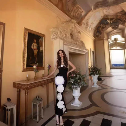 Luxurious 3D Floral Strapless Long Prom Dress