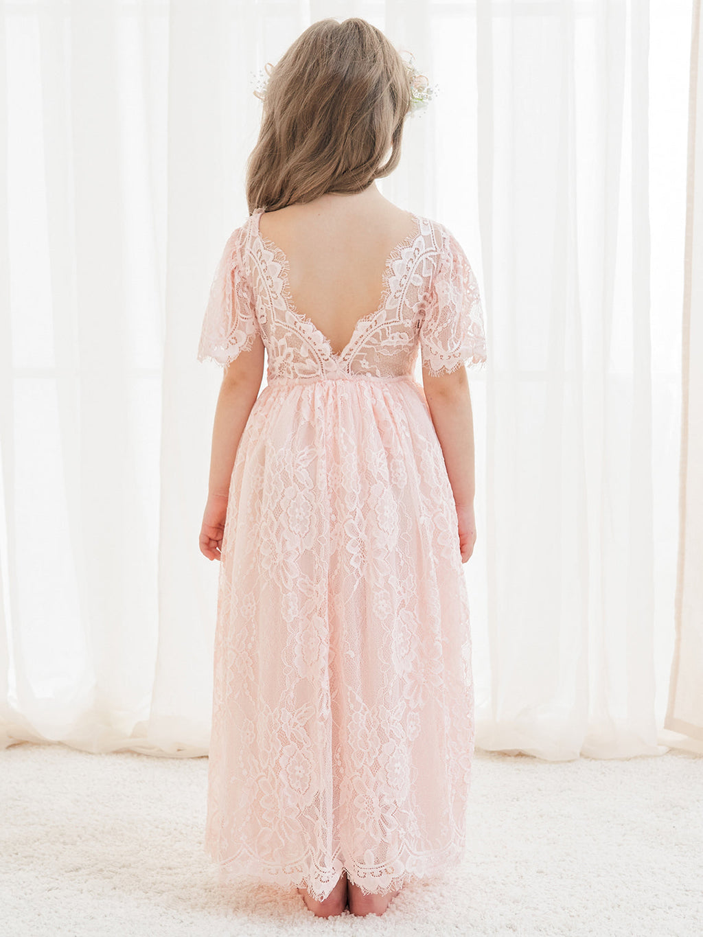 A-Linien-Spitze Knöchellanges Elfenbein Boho Blumenmädchenkleid 