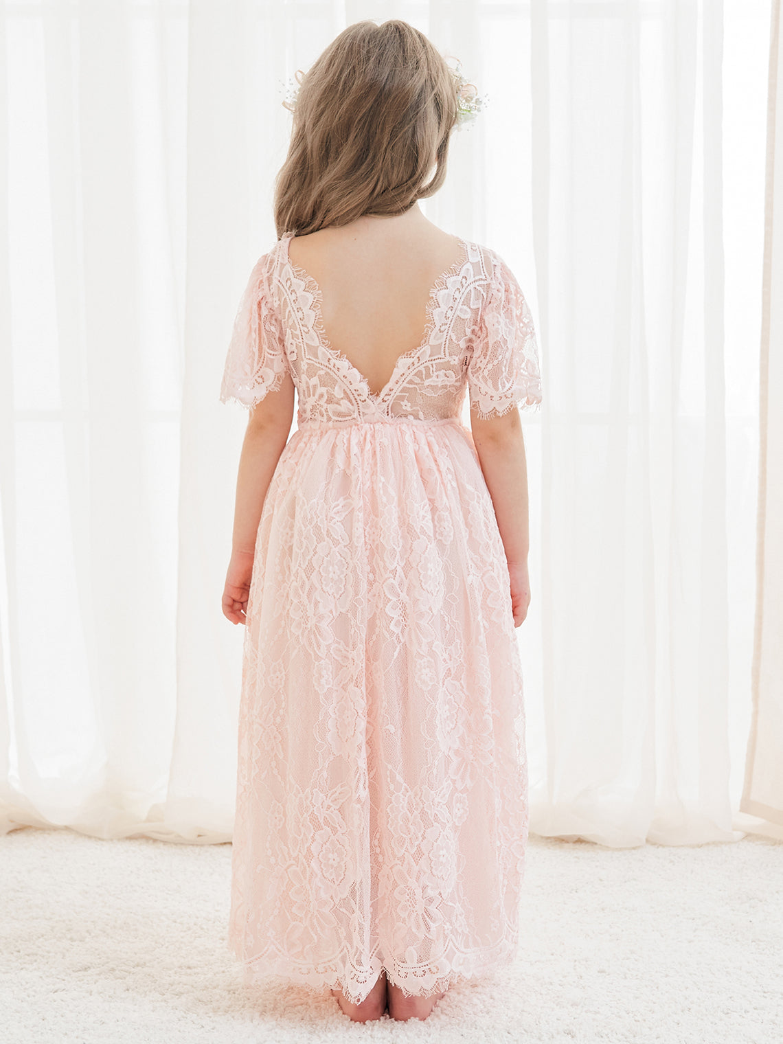 A-Linien-Spitze Knöchellanges Elfenbein Boho Blumenmädchenkleid 