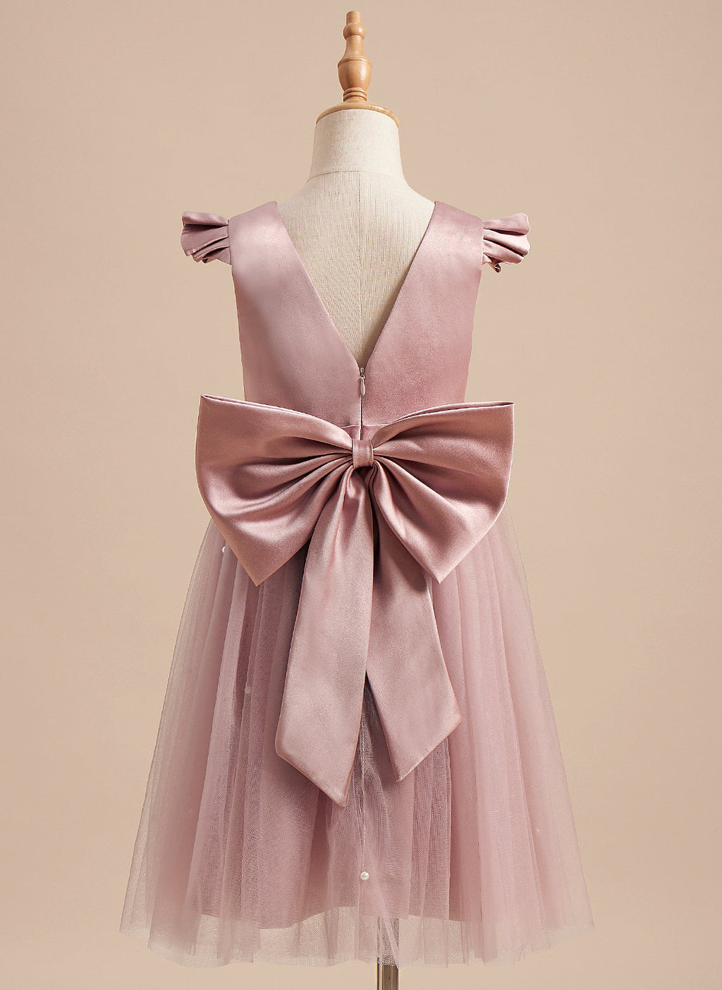 A-Linie Satin Tüll Knielanges Altrosa Kleid (2003227179) 