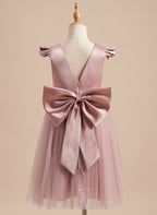 A-Linie Satin Tüll Knielanges Altrosa Kleid (2003227179) 
