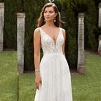 Wedding Dresses Vintage A Line Boho Lace V Neck Split Sleeveless Bridal Gown Vestidos De Novia Backless Appliques Women-payinti