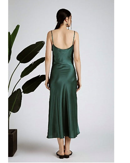 Deep Green V Neck Slip Dress