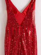 Nina | Vestido de fiesta largo estilo sirena con lentejuelas rosas y escote en V profundo