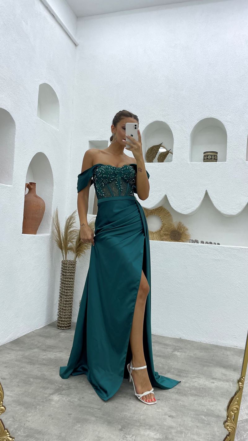Vestido de fiesta de satén de sirena, sin mangas, con hombros descubiertos y abertura, de lujo