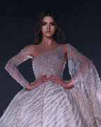 Vestido de novia de lujo de corte A, largo hasta el suelo, con un solo hombro, lentejuelas y volantes